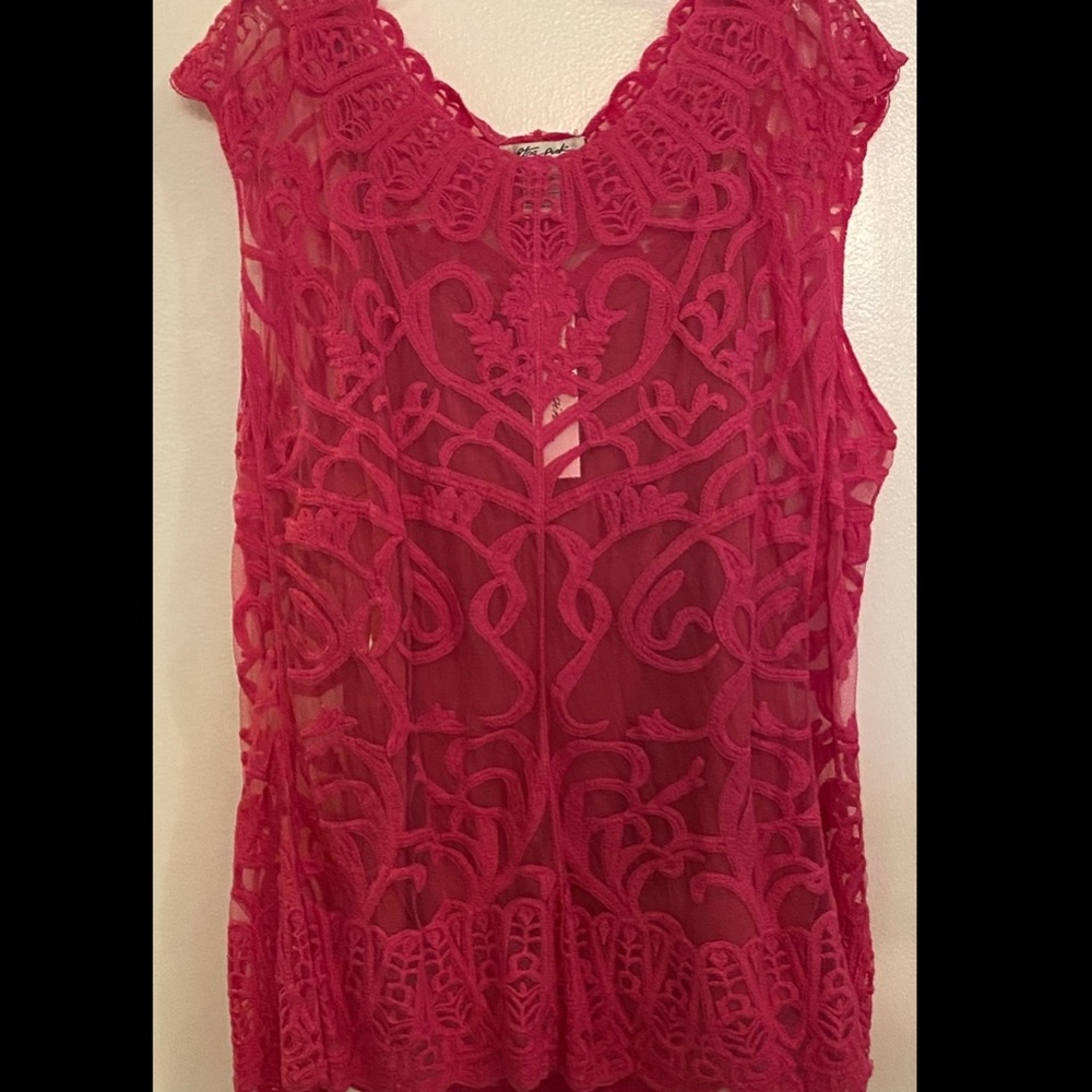 NWT Ultra Pink Fuchsia Lace Tank Top - 1X